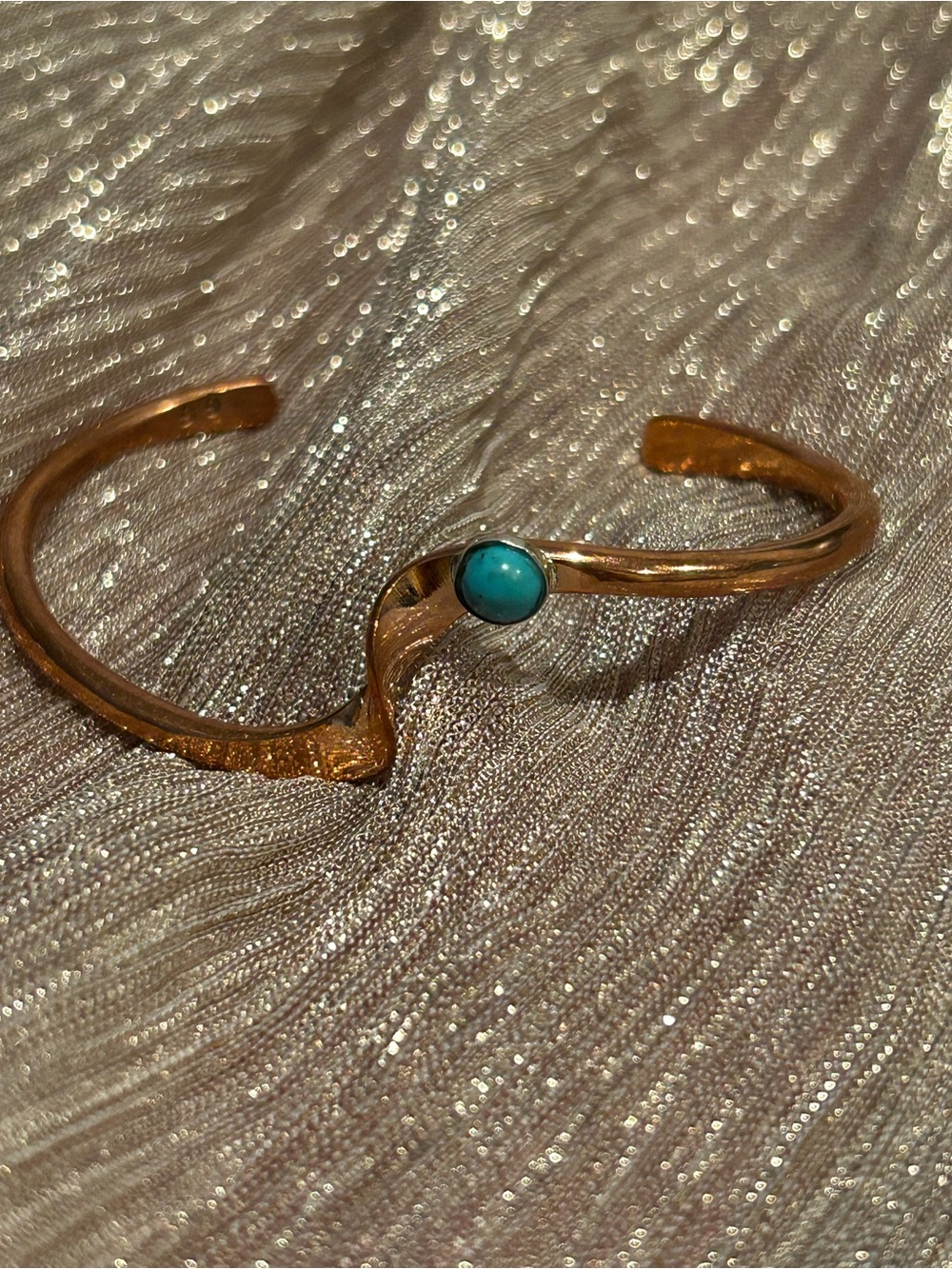 Copper Cuff Bracelet with Turquoise Stone - Elegant Women's Jewelry - SIGNED